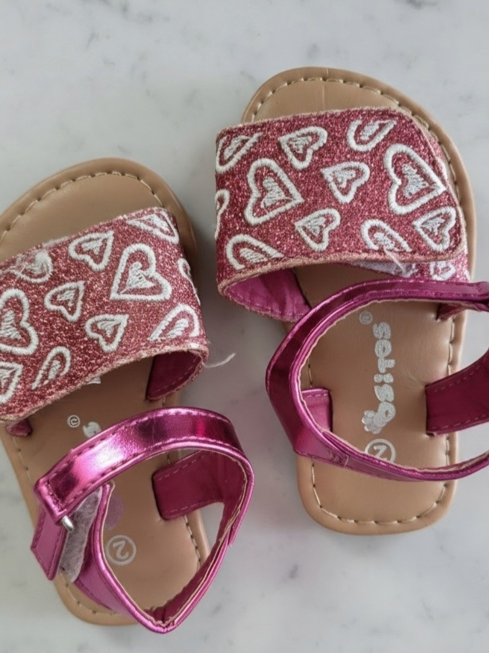 Sophia Webster Metallic Pink and Glitter Pink Heart Baby Sandals